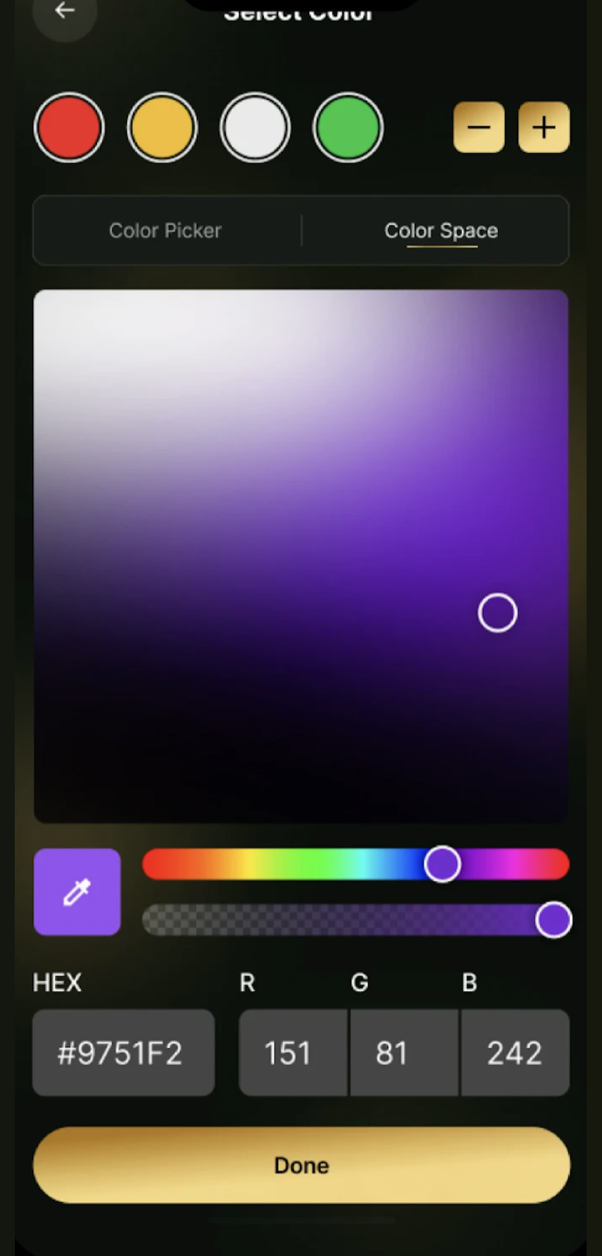 Zeus Smart Lights app color picker